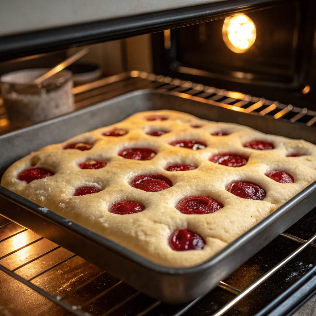 Baking Quick Jam Donut Focaccia in oven