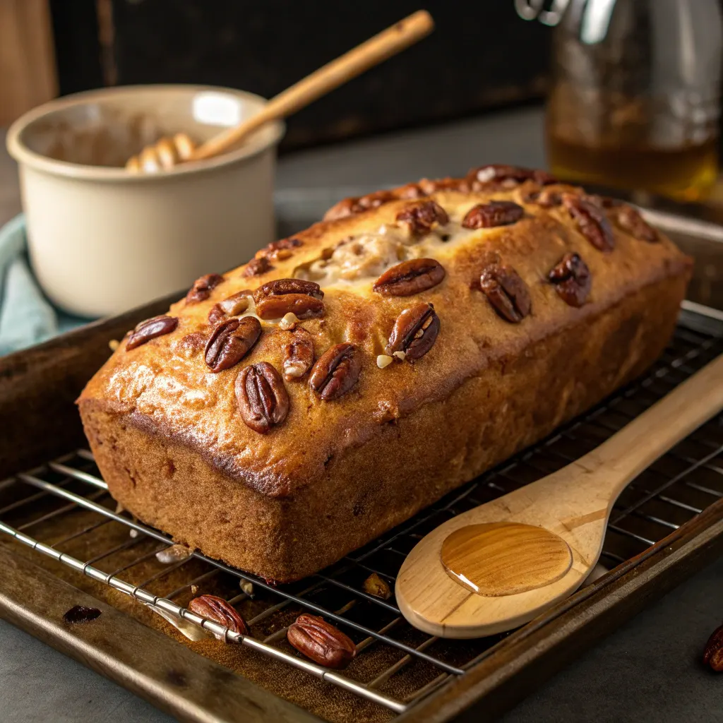 Baking sweet Alabama pecanbread in oven