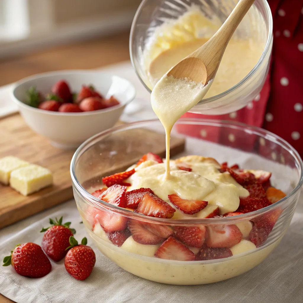 Strawberry Custard Cake Recipe: Creamy, Delicious, and Easy to Make 10 Preparing strawberry custard cake in bowl
