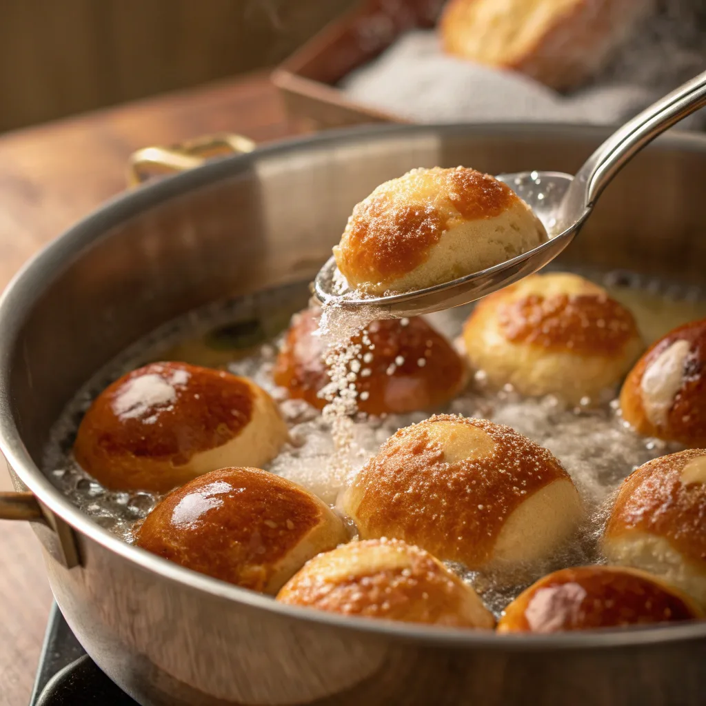 Buttery Soft Pretzel Bites Recipe – Family-Friendly and Delicious 2025 10 Boiling soft pretzel bites in baking soda water