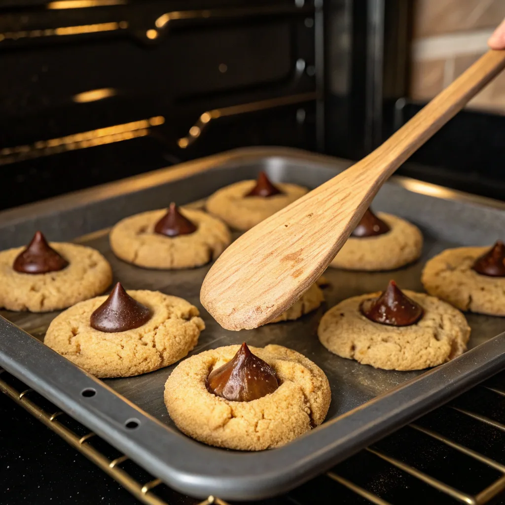 Peanut Butter Blossoms Recipe for Quick and Easy Family Cookies 10 Peanut butter blossoms baking in oven