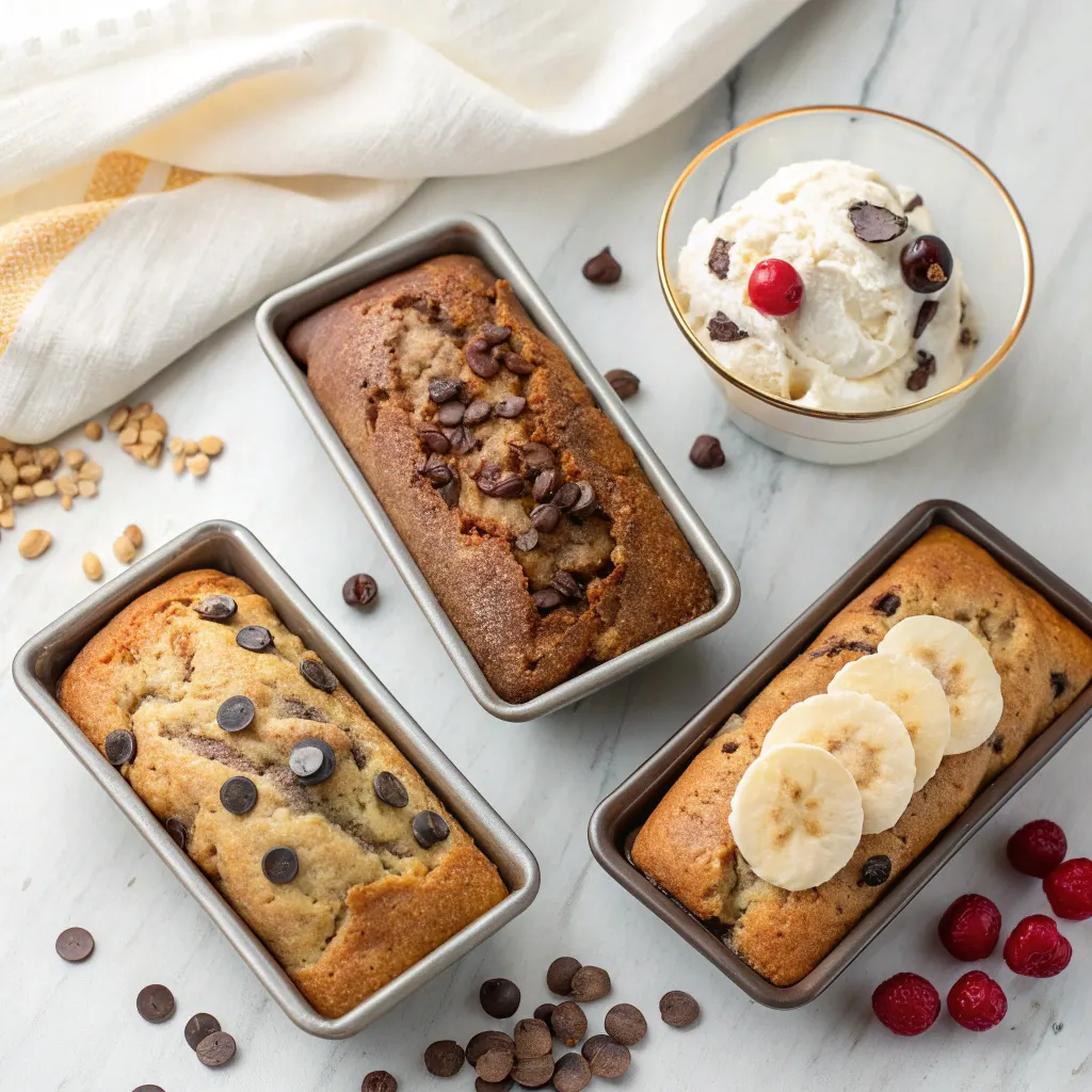 Three banana split bread variations