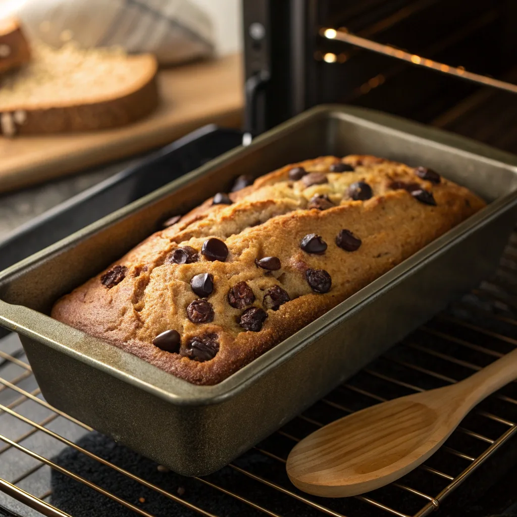 Baking banana split bread in loaf pan