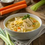 Creamy crack chicken noodle soup with shredded chicken and egg noodles