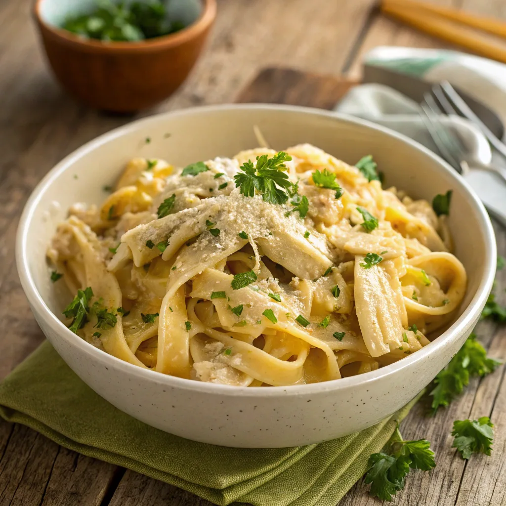 Crockpot Chicken and Noodles served hot
