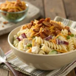 Creamy Bacon Cheddar Ranch Pasta Salad That’s Quick and Easy 12 Creamy bacon cheddar ranch pasta salad in a bowl