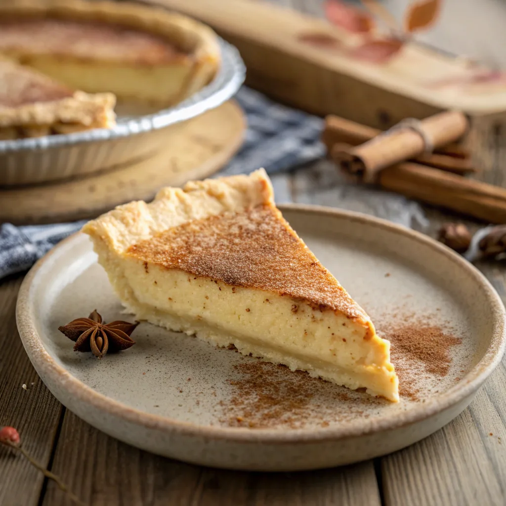 Slice of Cinnamon-Vanilla Custard Pie with whipped cream