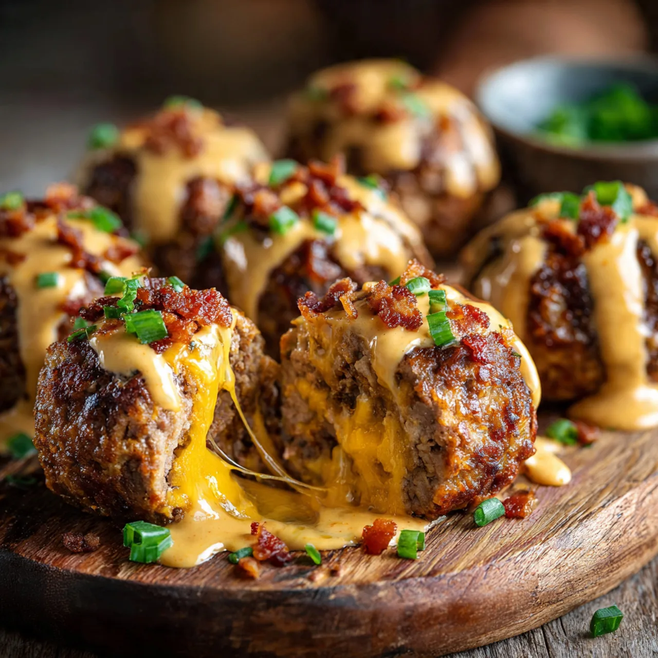 Bang-Bang Melty Bacon Cheddar Stuffed Meatloaf Bomb cut open