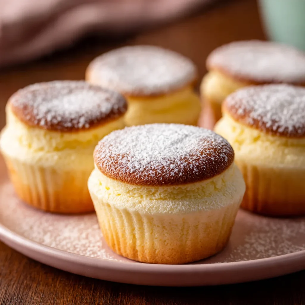 Fluffy Japanese cotton cheesecake cupcake close-up