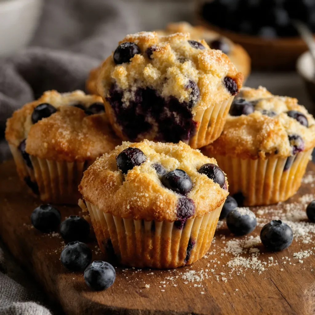 Healthy blueberry cottage cheese muffin served on plate