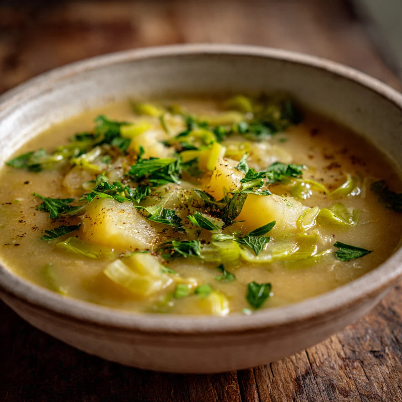 Dairy-Free Instant Pot Potato Leek Soup in bowl