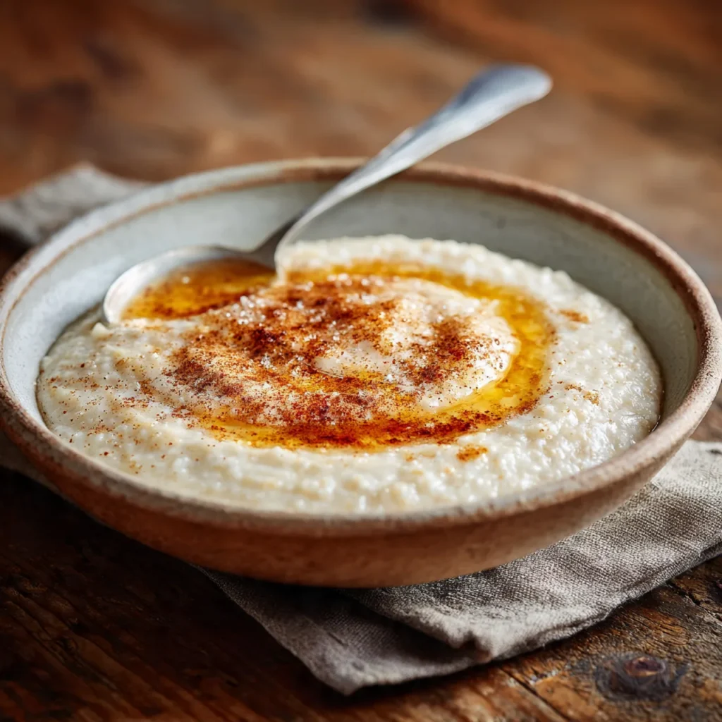 Creamy Norwegian rommegrot served warm