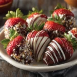 Chocolate covered strawberries on white plate