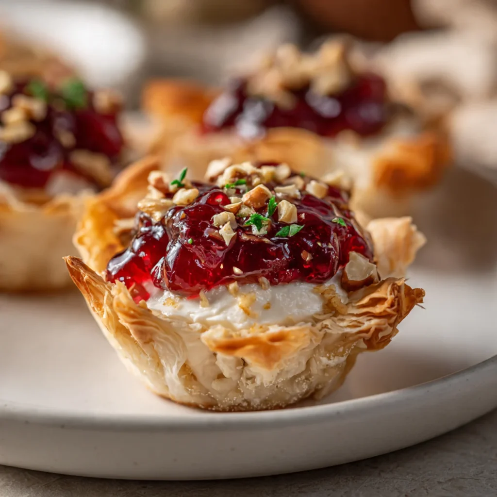Cranberry Hot Pepper Jelly Cream Cheese Cup on a white plate