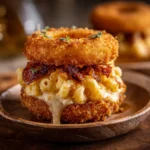 Cheesy Bacon Mac Burger Stuffed Onion Ring close-up