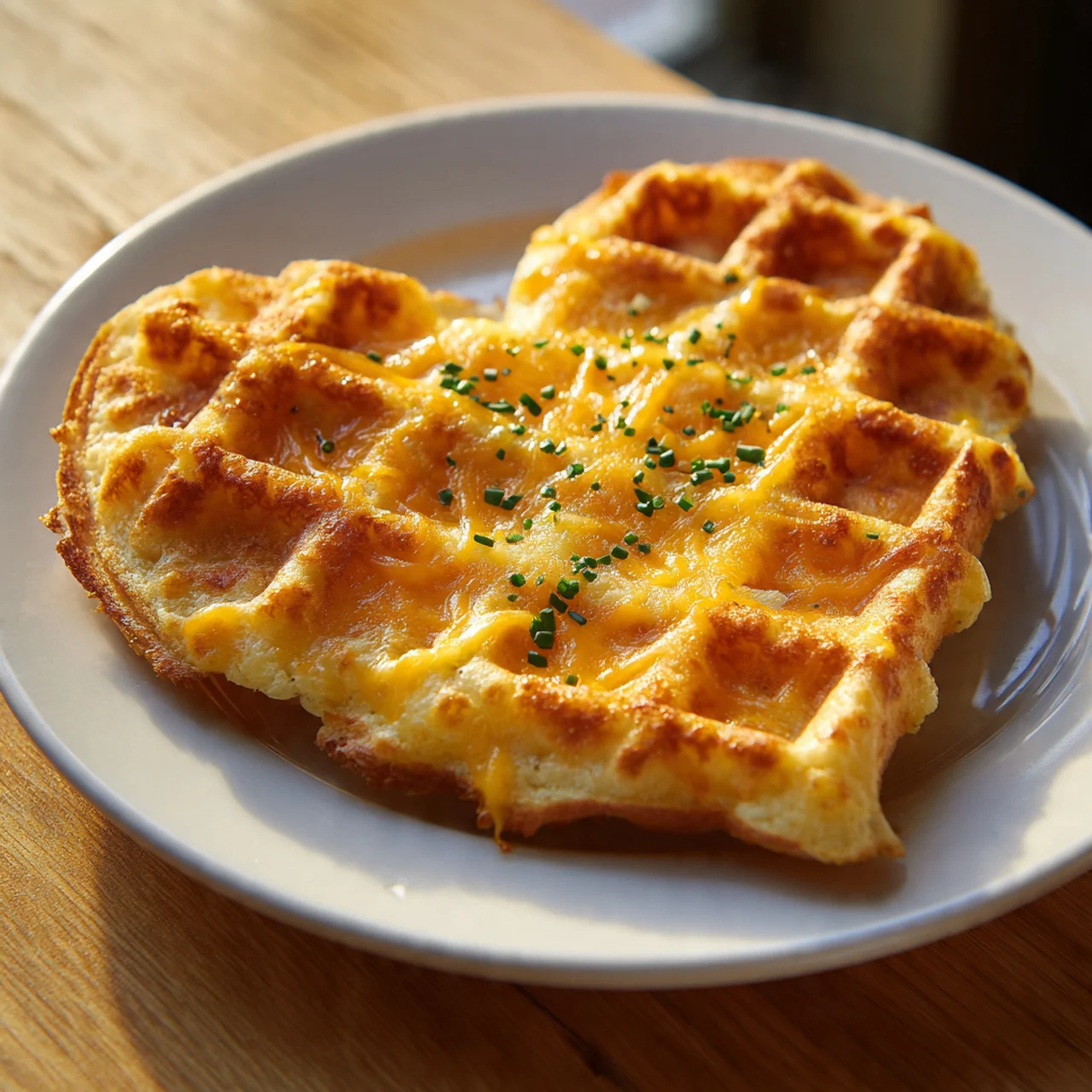 Heart-shaped potato waffle with cheese and chives