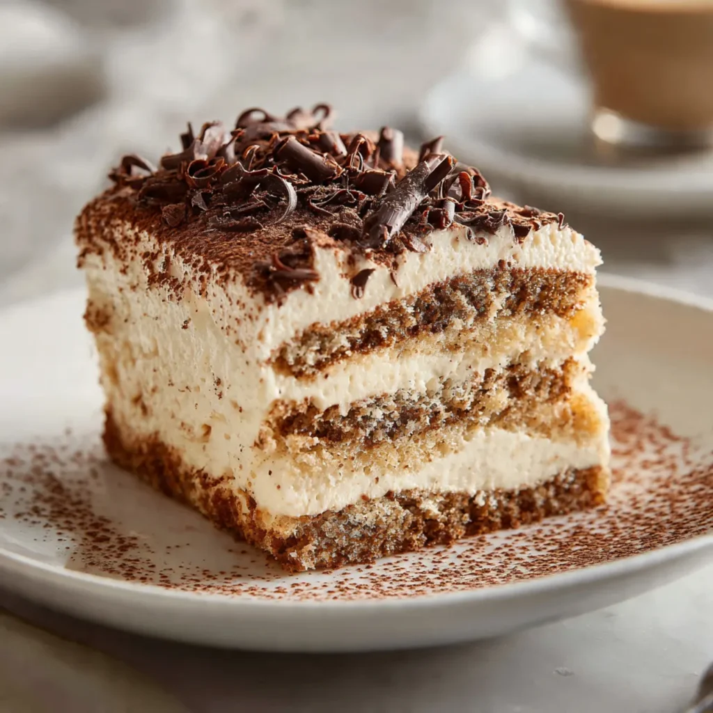 Slice of gourmet tiramisu yule log cake