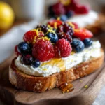 Easy Sweet Ricotta Toast for Breakfast or Brunch 12 Sweet ricotta toast topped with fresh berries and honey