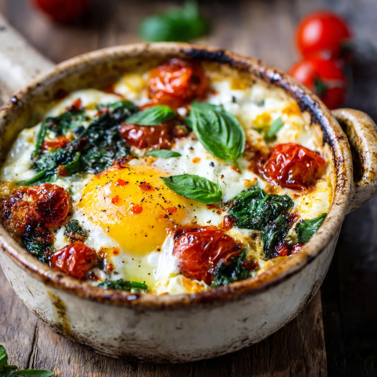 Mediterranean baked feta eggs served hot