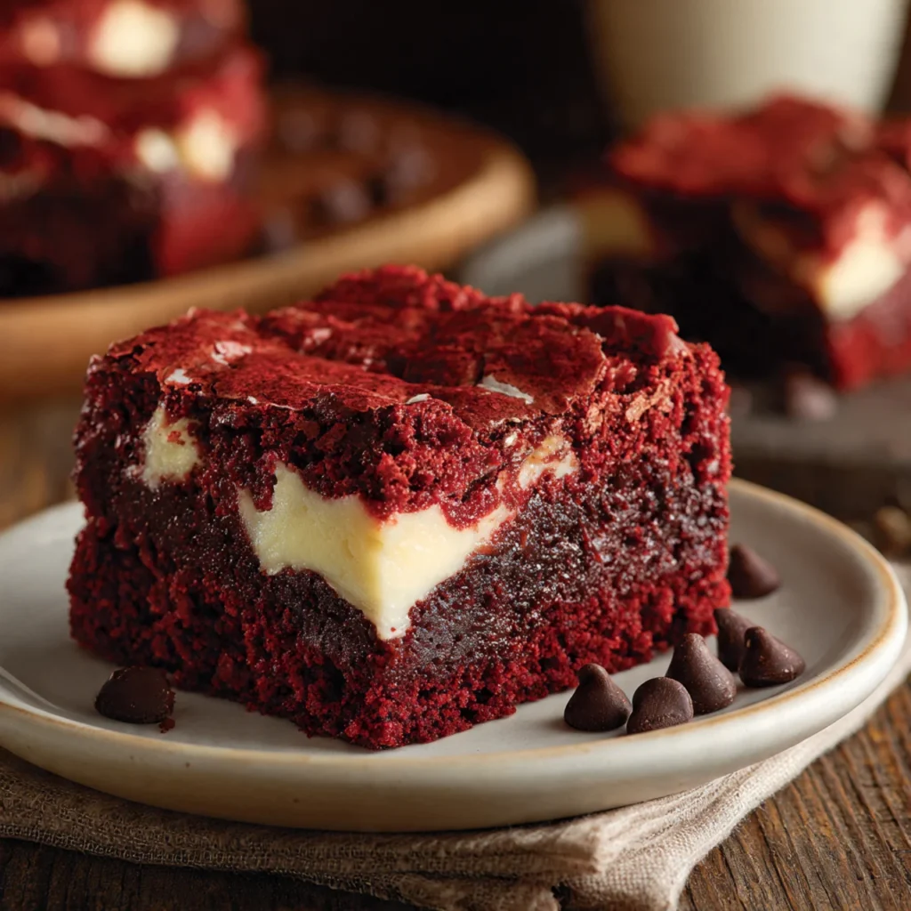 Irresistible Red Velvet Cake Mix Brownies on a plate