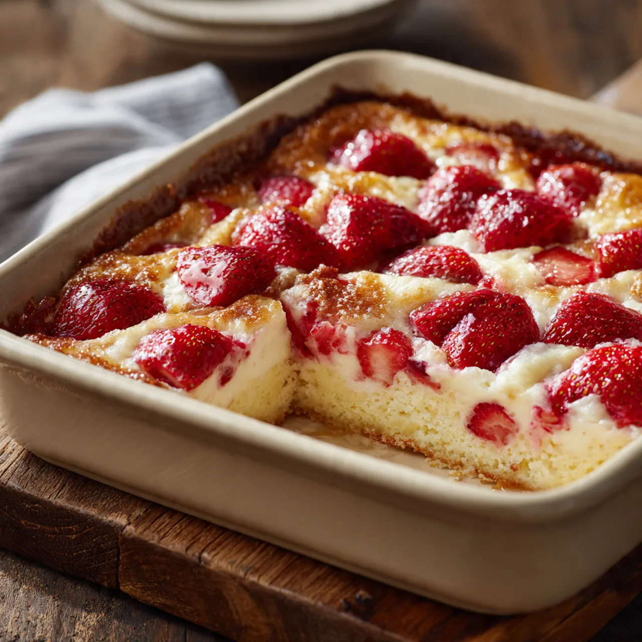 Strawberry Cheesecake Dump Cake served hot