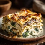Close-up of creamy mushroom lasagna