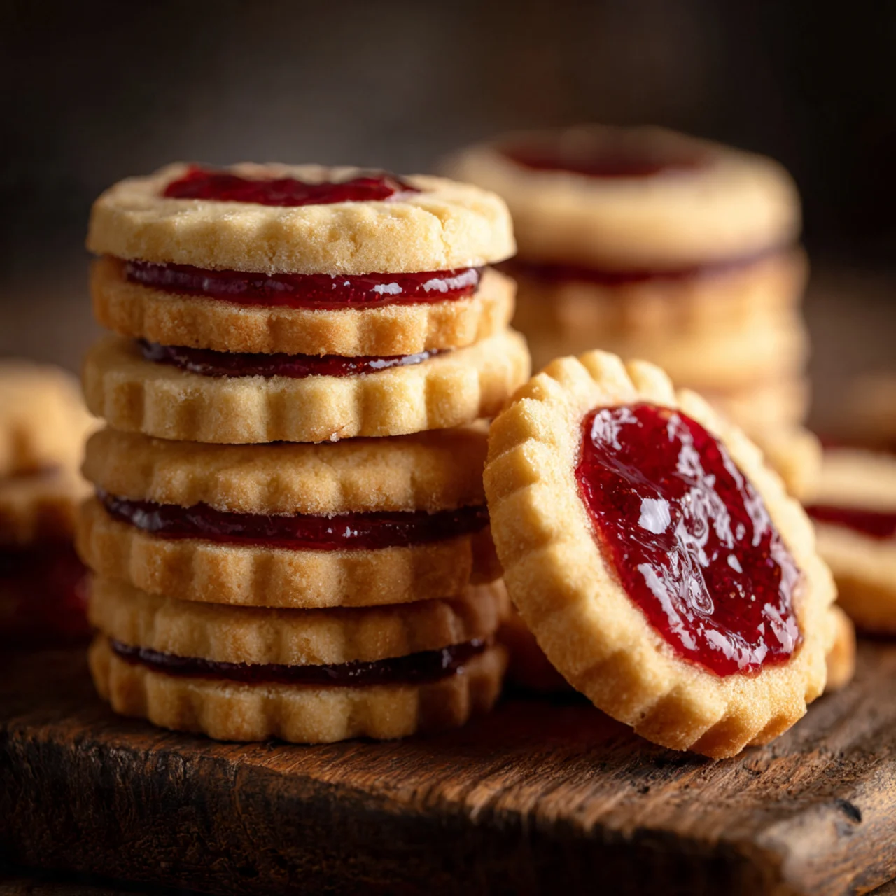 Stack of freshly baked Jammie Dodger Cookies
