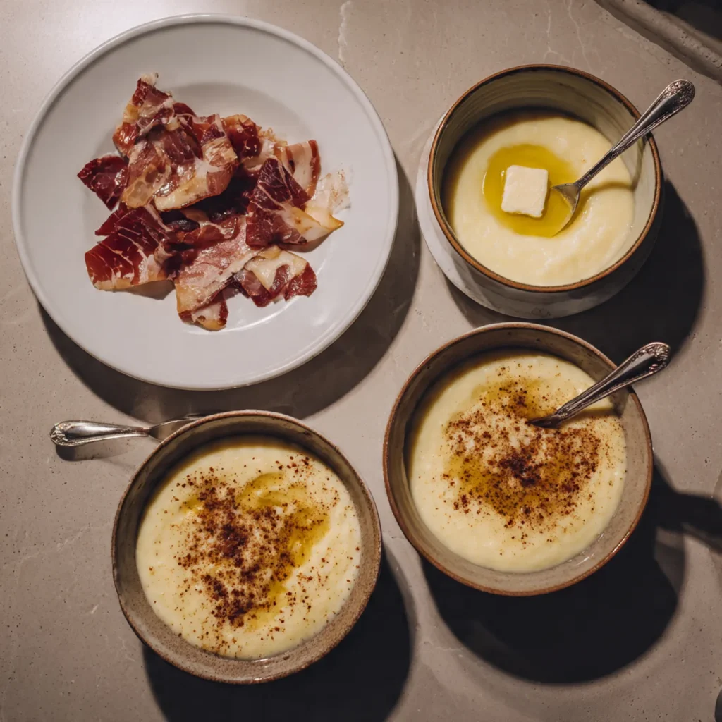 Variations of creamy Norwegian rommegrot