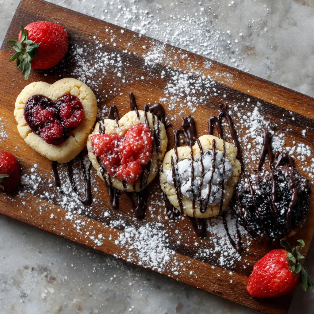 Heart Thumbprint Cookies Recipe Easy for Holidays & Special Occasions 11 Four variations of heart thumbprint cookies