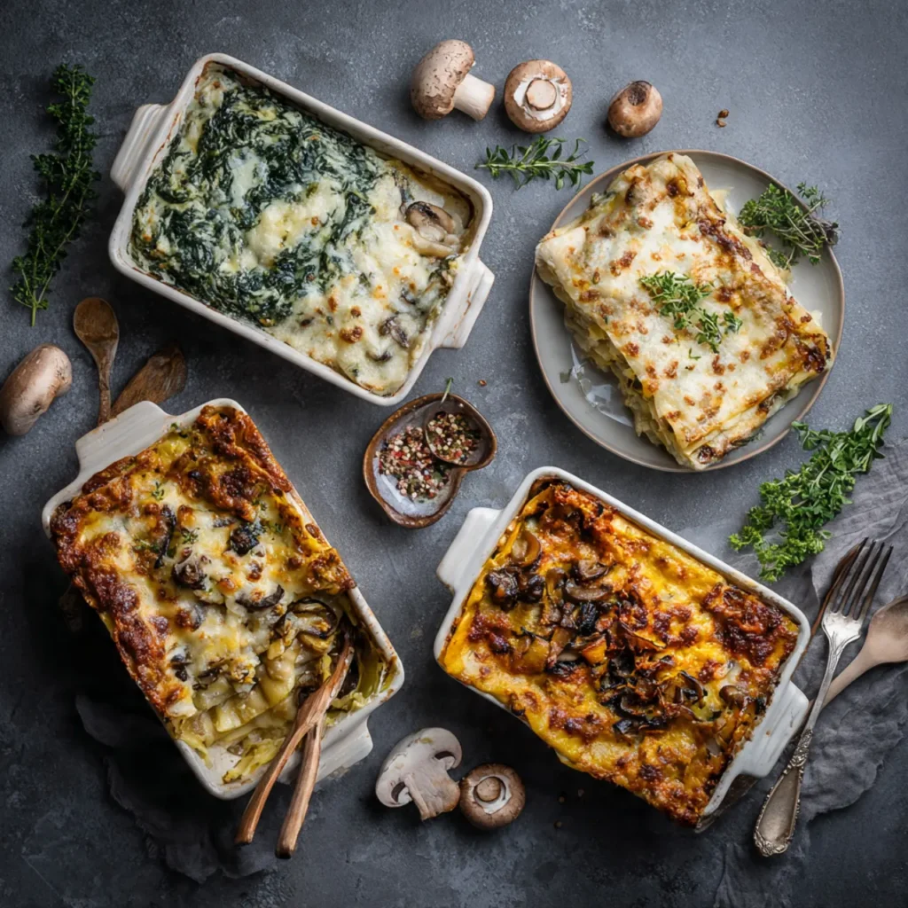 Variations of mushroom lasagna