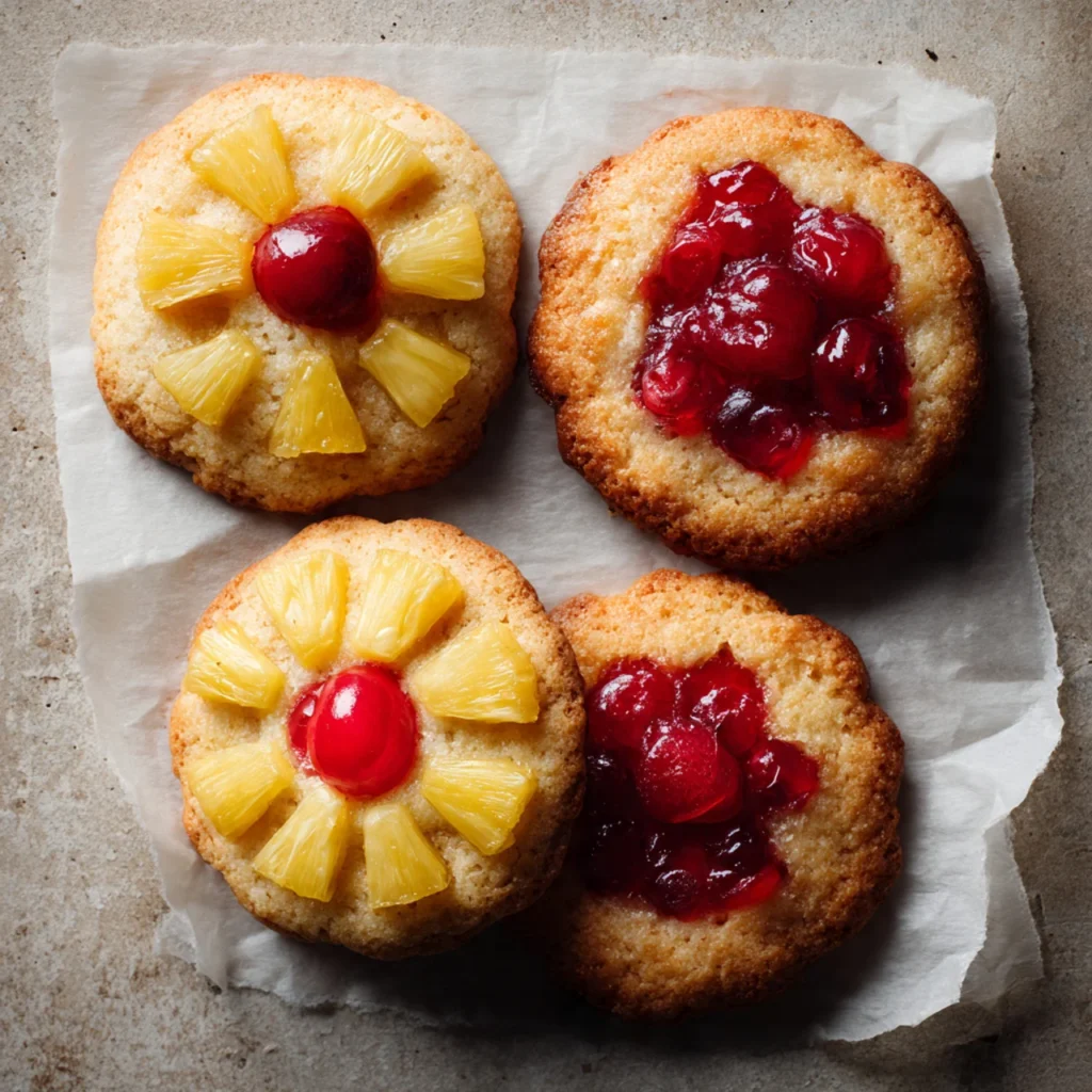 Four variations of pineapple upside down sugar cookies