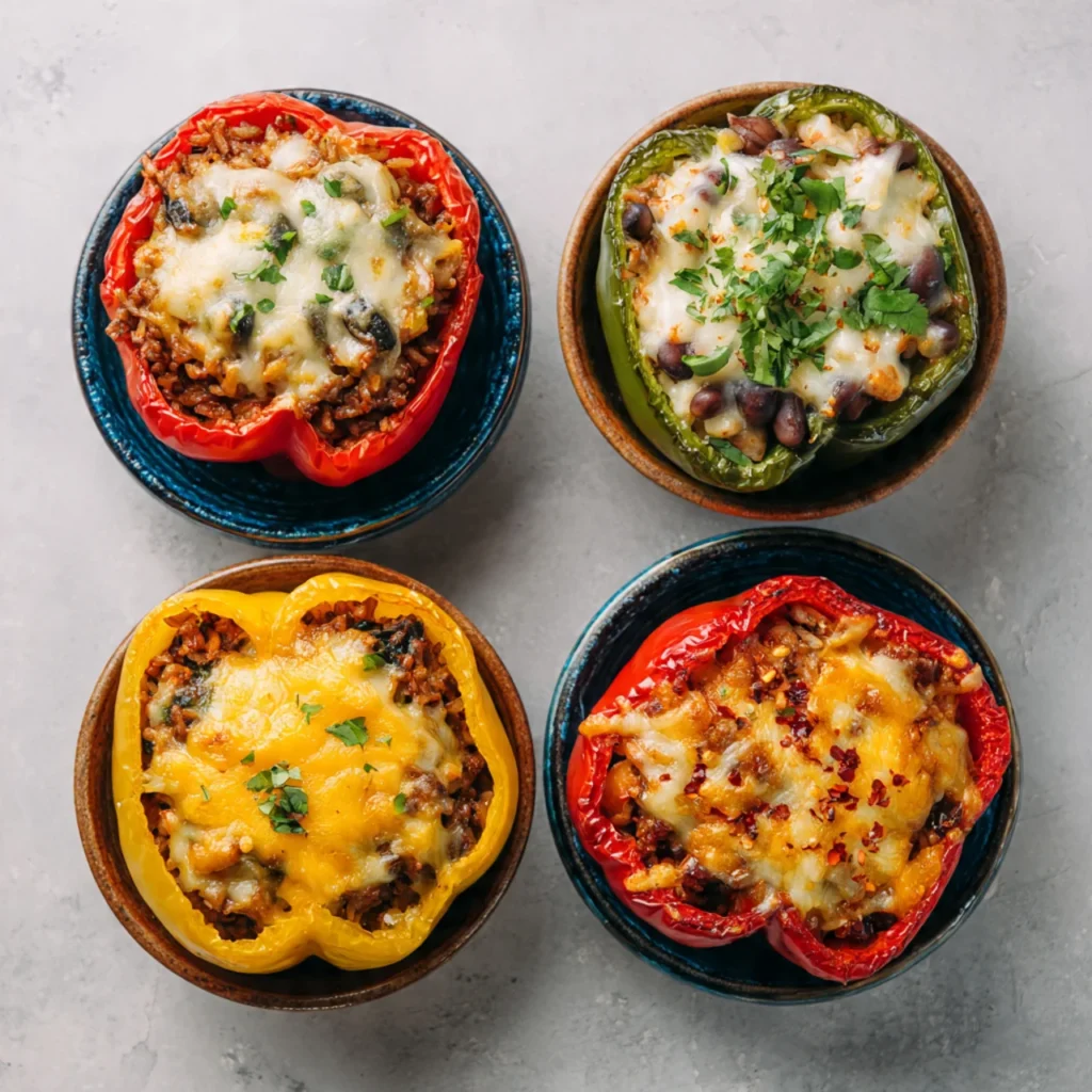 Four variations of air fryer stuffed peppers