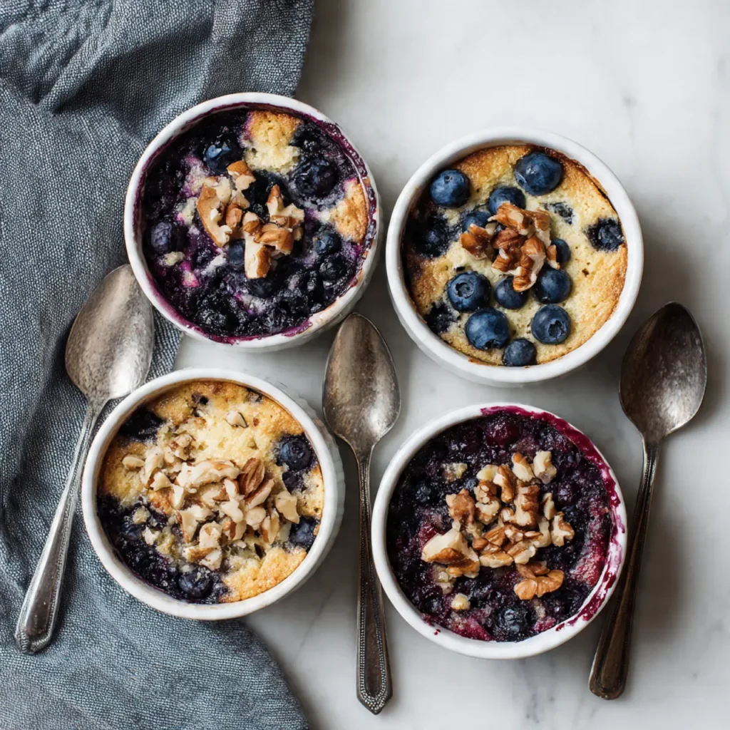 Four variations of blueberry cottage cheese breakfast bake