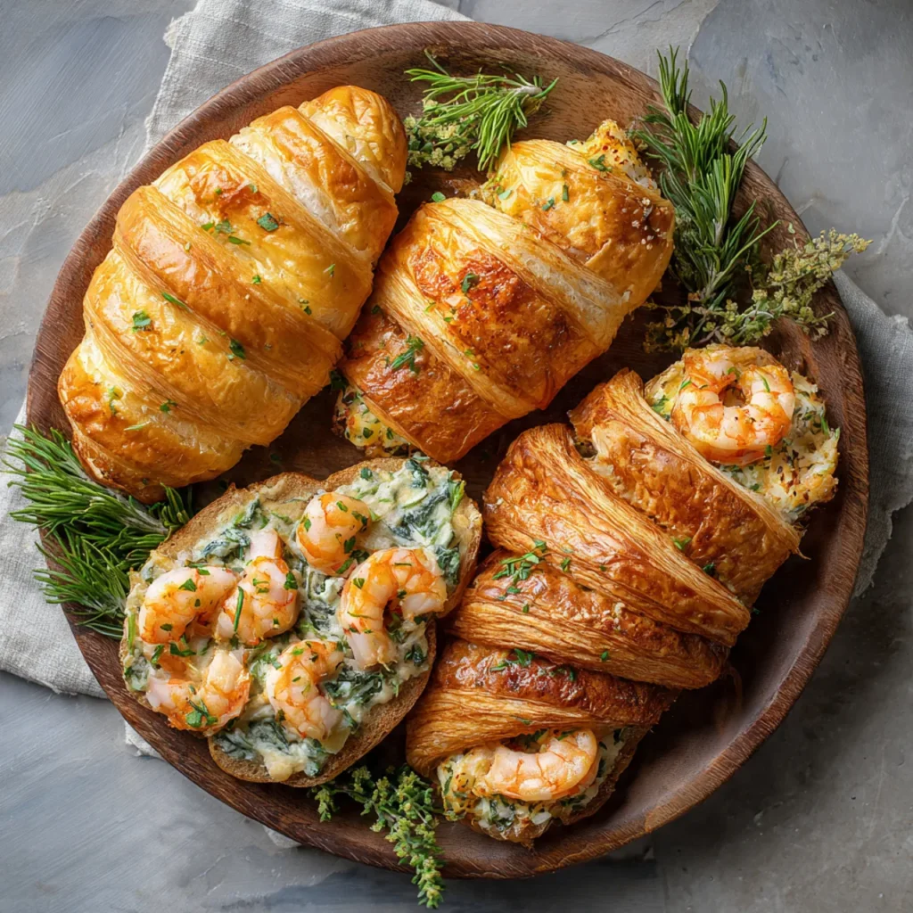 Variations of buttery shrimp stuffed croissants