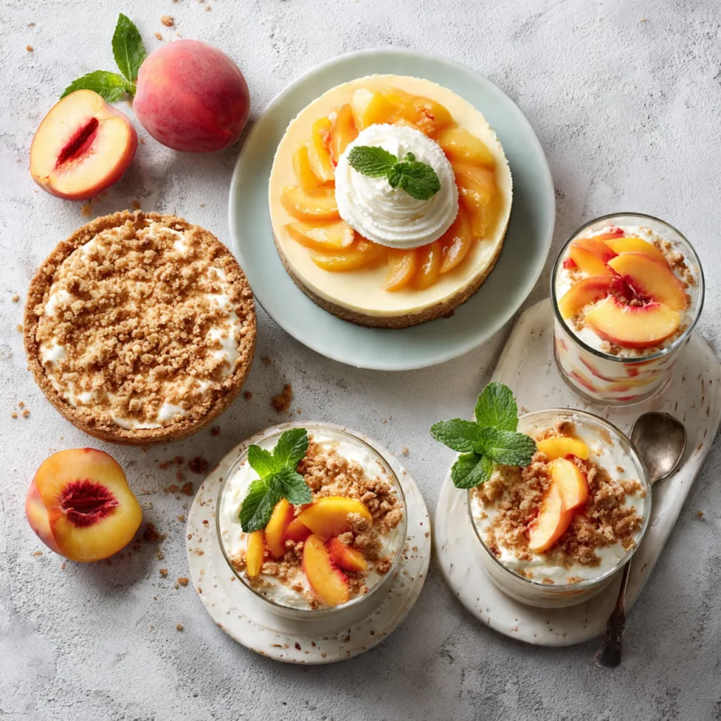 Variations of homemade peach cobbler cheesecake