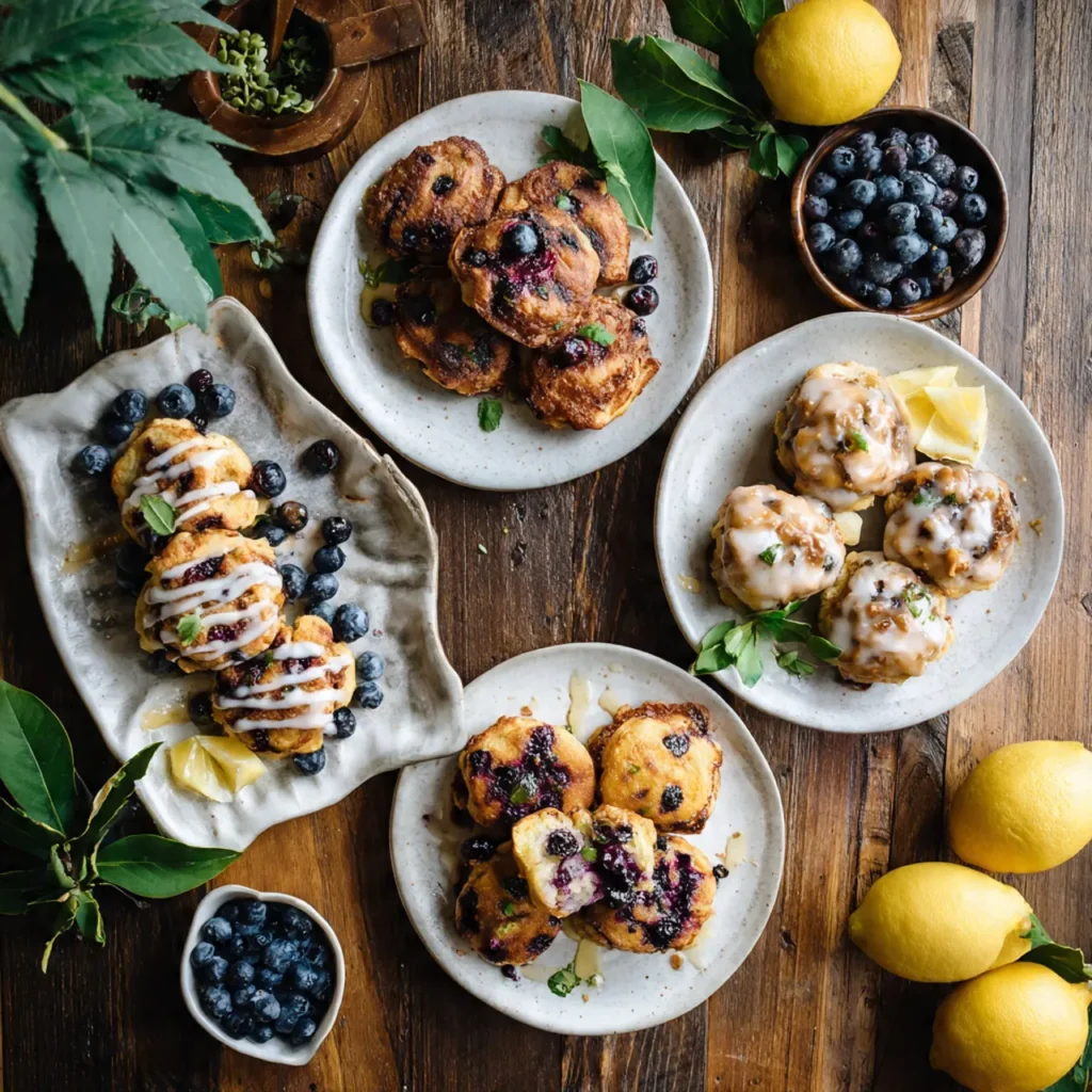 Four variations of blueberry lemon pancake bites