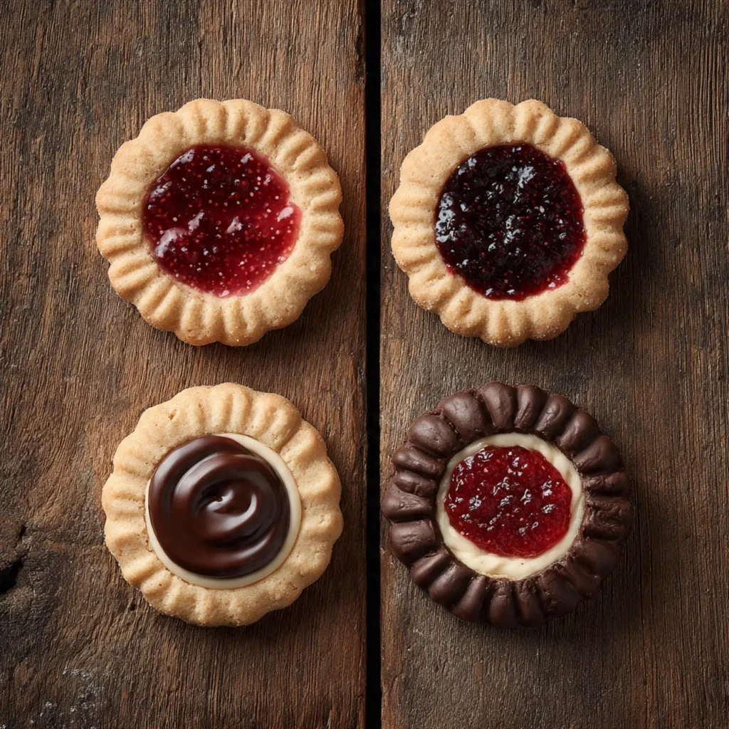 Four variations of Jammie Dodger Cookies