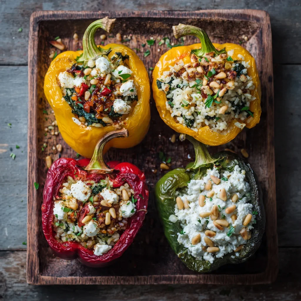 Variations of Mediterranean spinach feta stuffed peppers