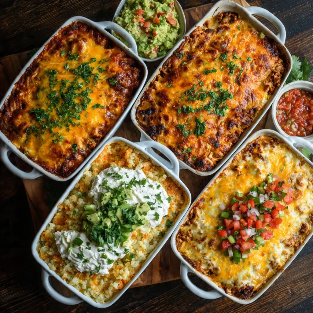 Four variations of low carb chicken taco casserole