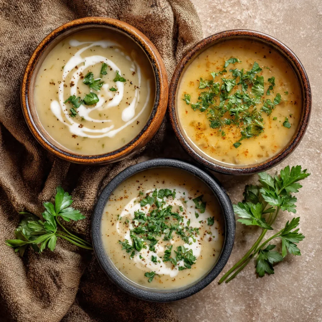 Variations of vegan potato leek soup