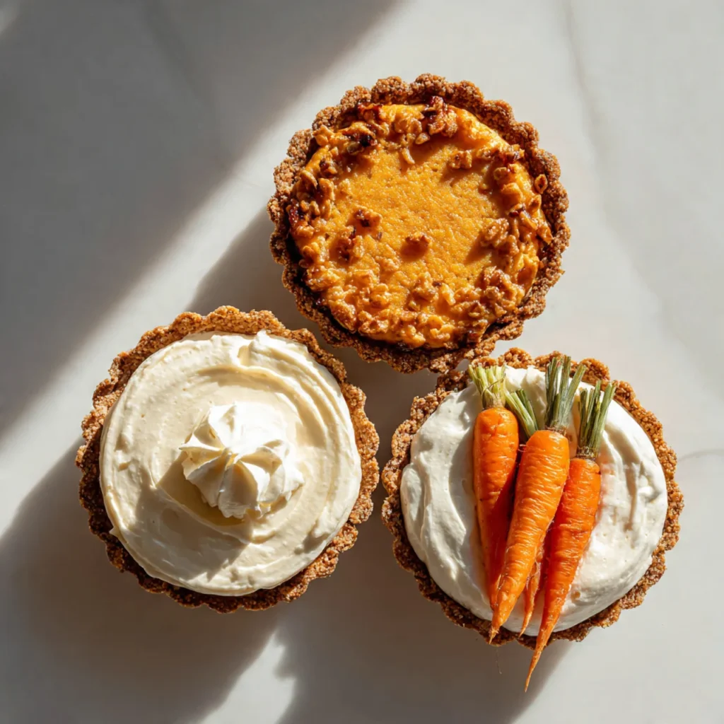 Three small variations of honey carrot pie