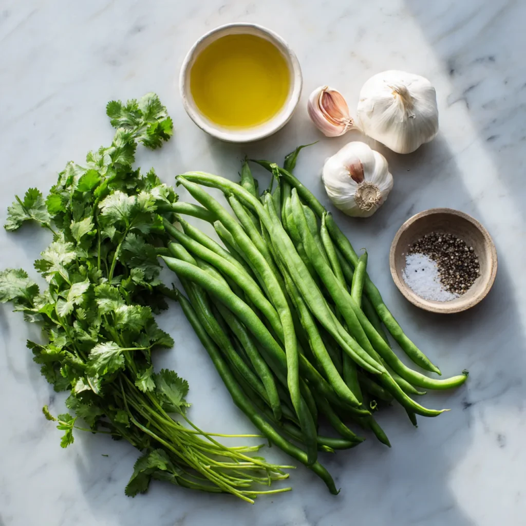 5 Ingredient Garlic and Cilantro Green Beans with EVOO – Quick & Flavorful 9 Ingredients for garlic and cilantro green beans with EVOO
