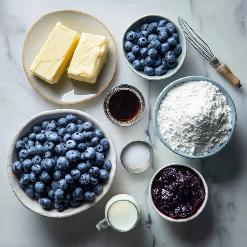 Ingredients for blueberry buttercream frosting