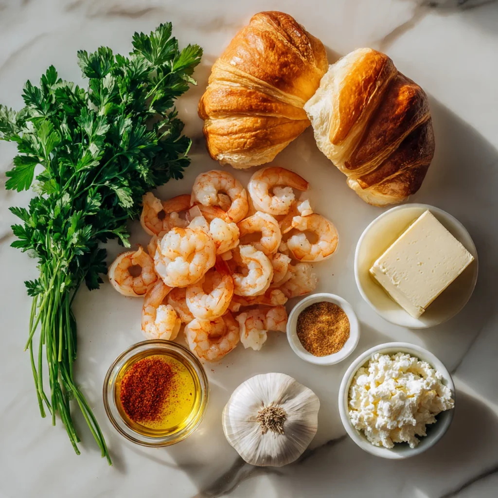 Ingredients for buttery shrimp stuffed croissants