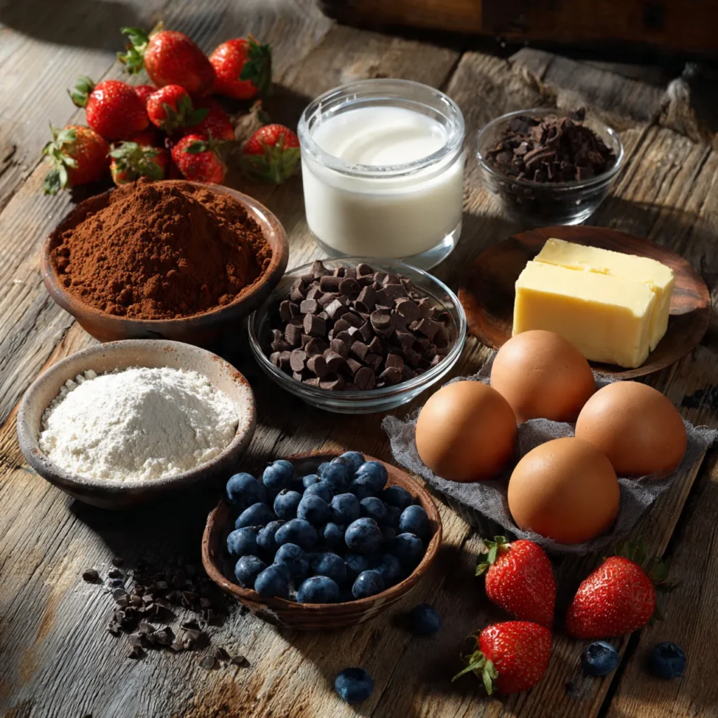 Ingredients for chocolate pancakes on counter