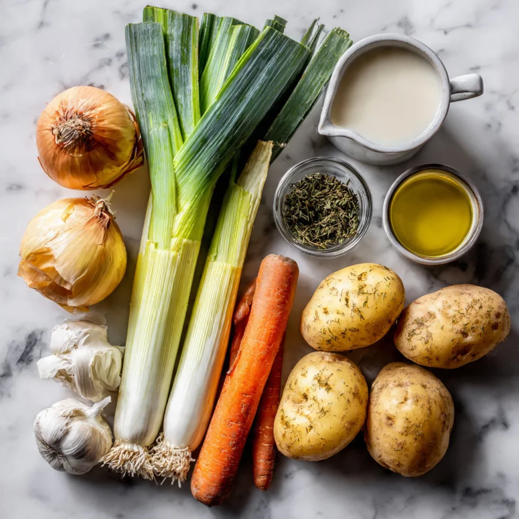 Ingredients for dairy-free potato leek soup
