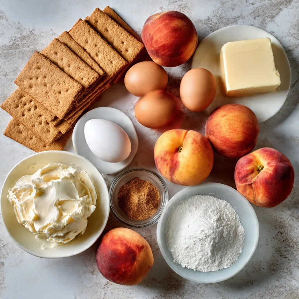 Ingredients for homemade peach cobbler cheesecake
