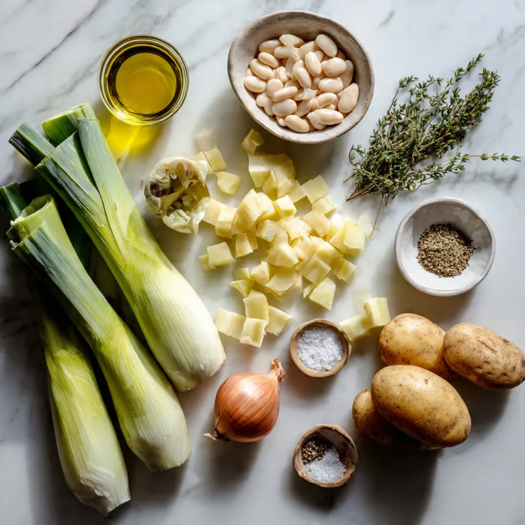 Ingredients for vegan potato leek soup
