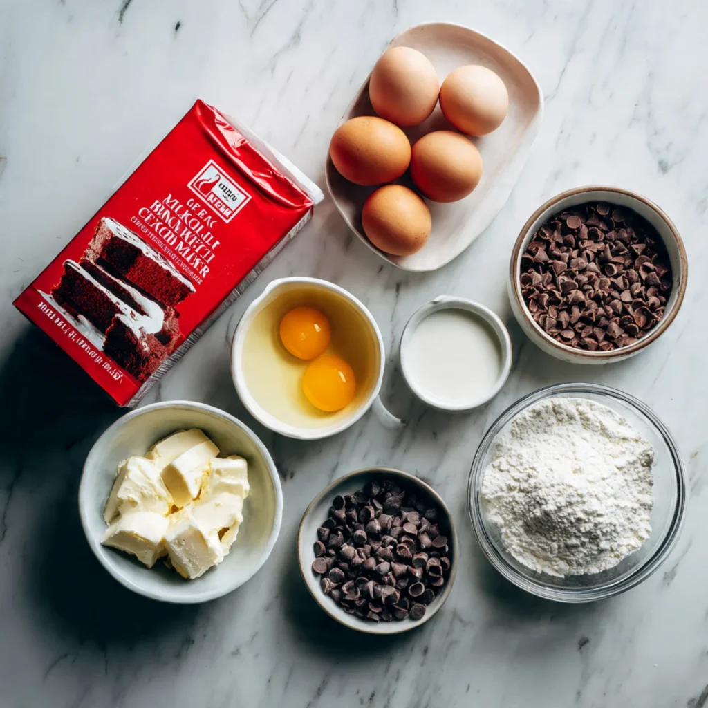 Ingredients for Irresistible Red Velvet Cake Mix Brownies