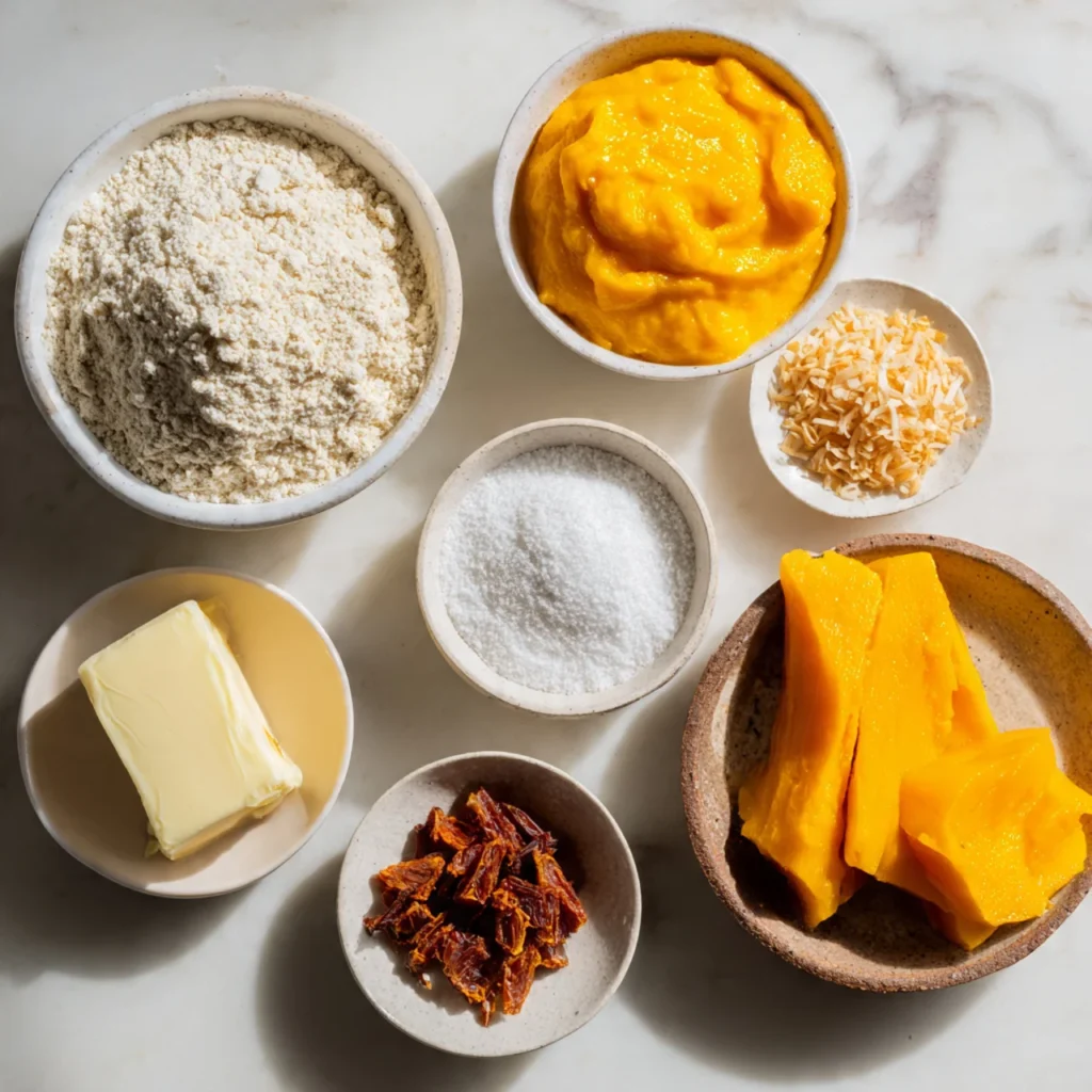 Ingredients for mango cookies laid out